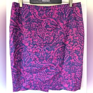 Ann Taylor Women's Linen Sz 14 Pink Blue Paisley Print Pencil Skirt Stretch EUC